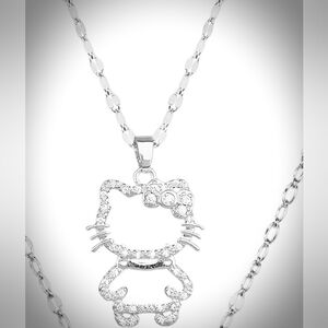 Sparkly Hello Kitty Rhinestone Pendant Necklace Silver Chain